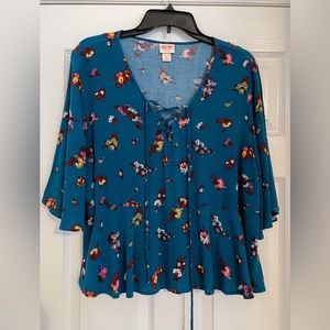 Flowers Blue Blouse Mossimo Supply Company Women’s XL